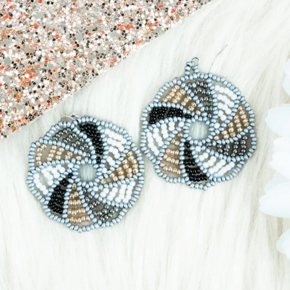 Gold & Silver Round Seed Bead Earrings